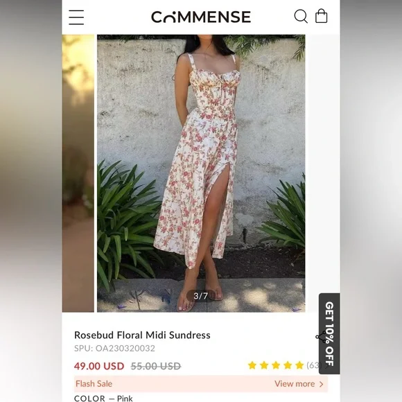 Commense Brown Ruched Slit Sundress - Picture 6 of 6